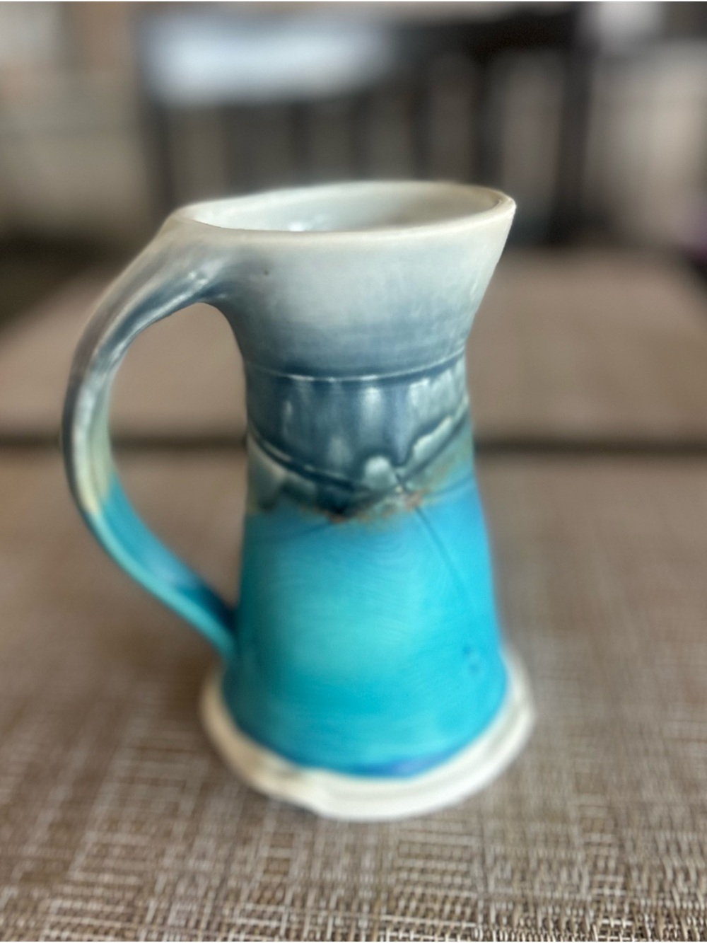 Handcrafted Blue Ceramic Pitcher - Turquoise to Seafoam Gradient